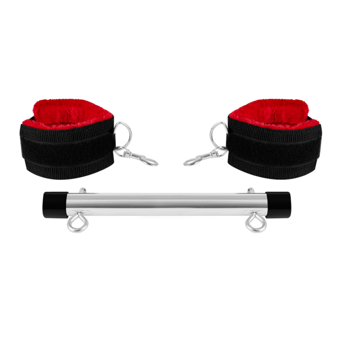 spreidstang-met-zachte-handboeien-Rood-Zwart-3