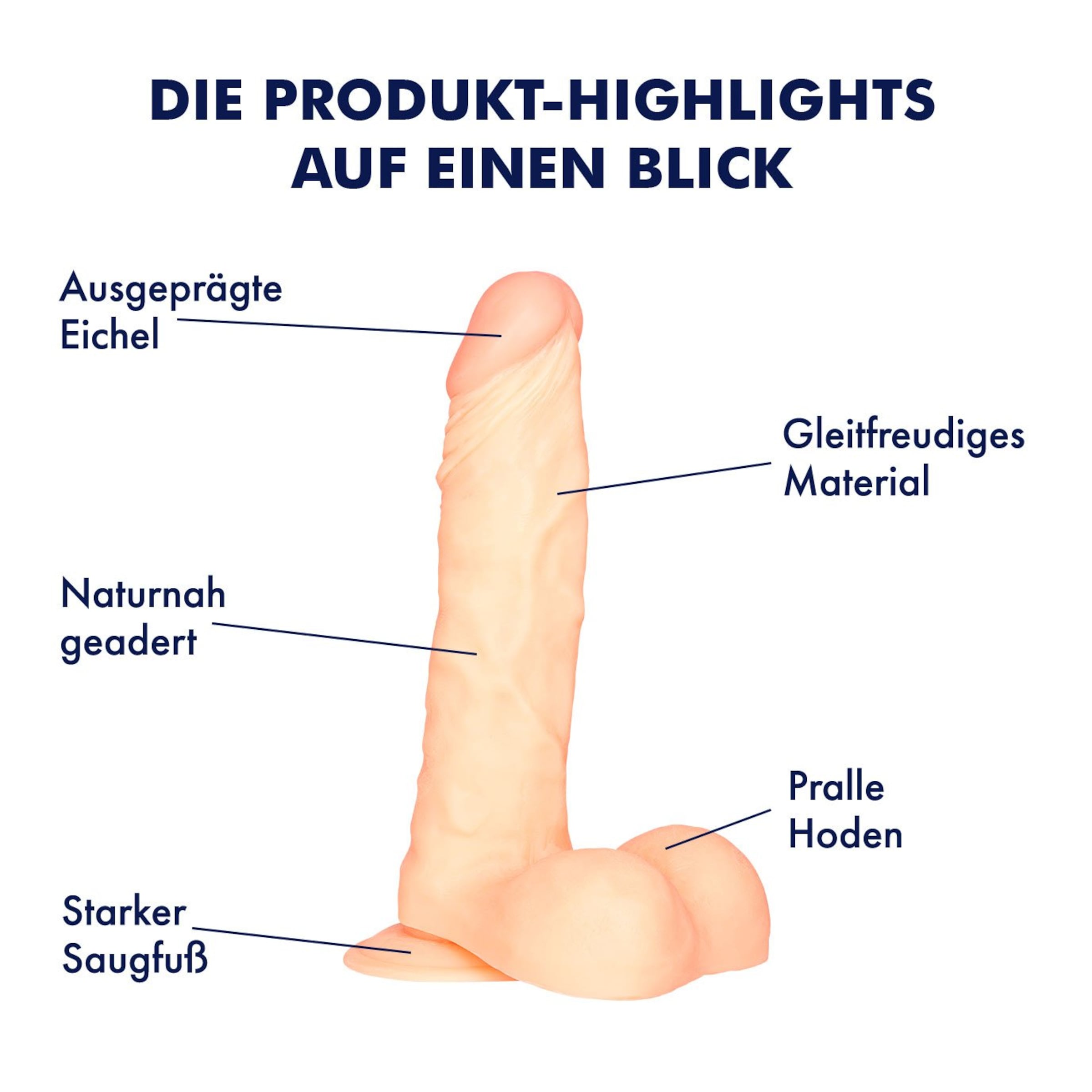 Üppig geaderter Naturdildo, 23 cm