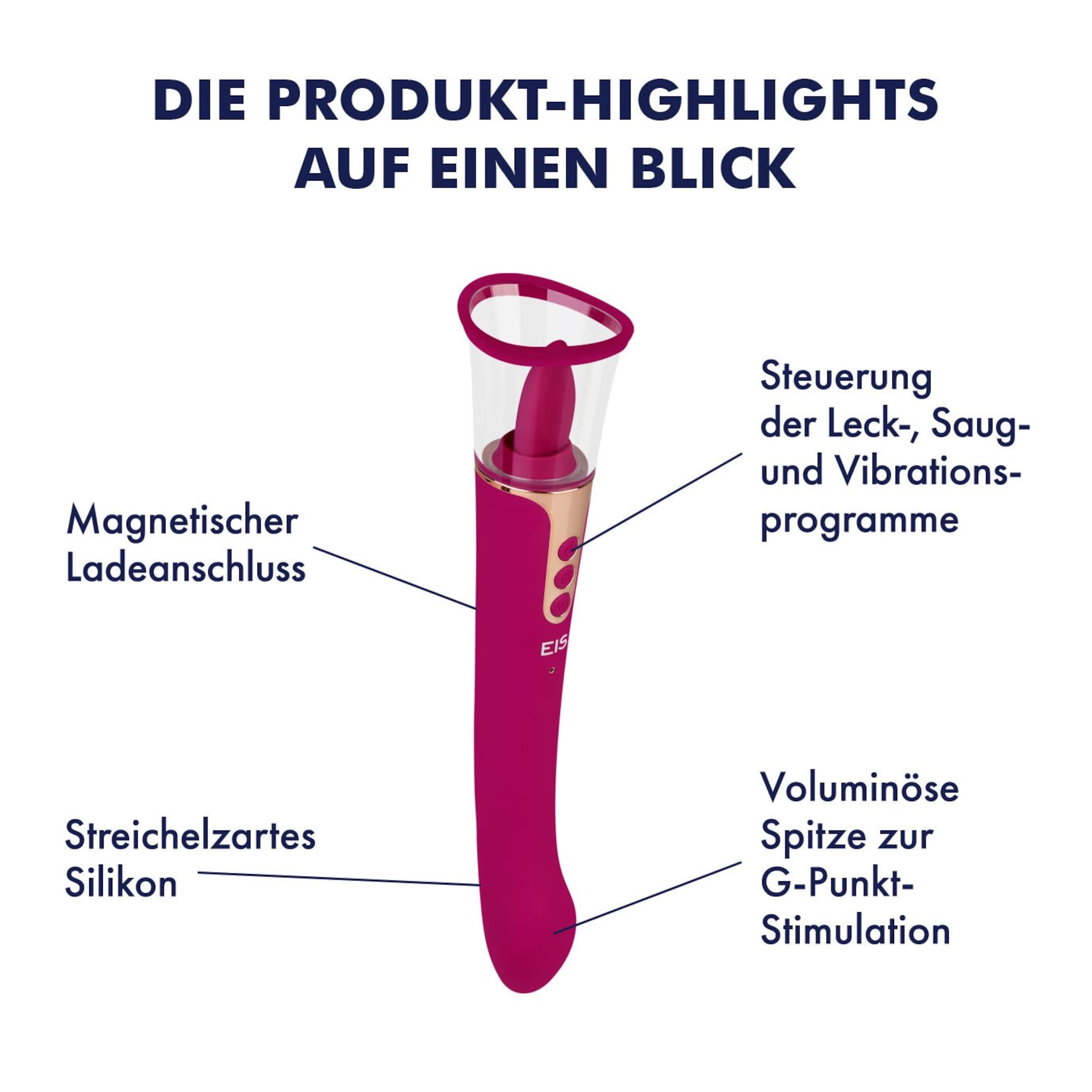 Doppelvibrator mit Saugfunktion, 26,7 cm