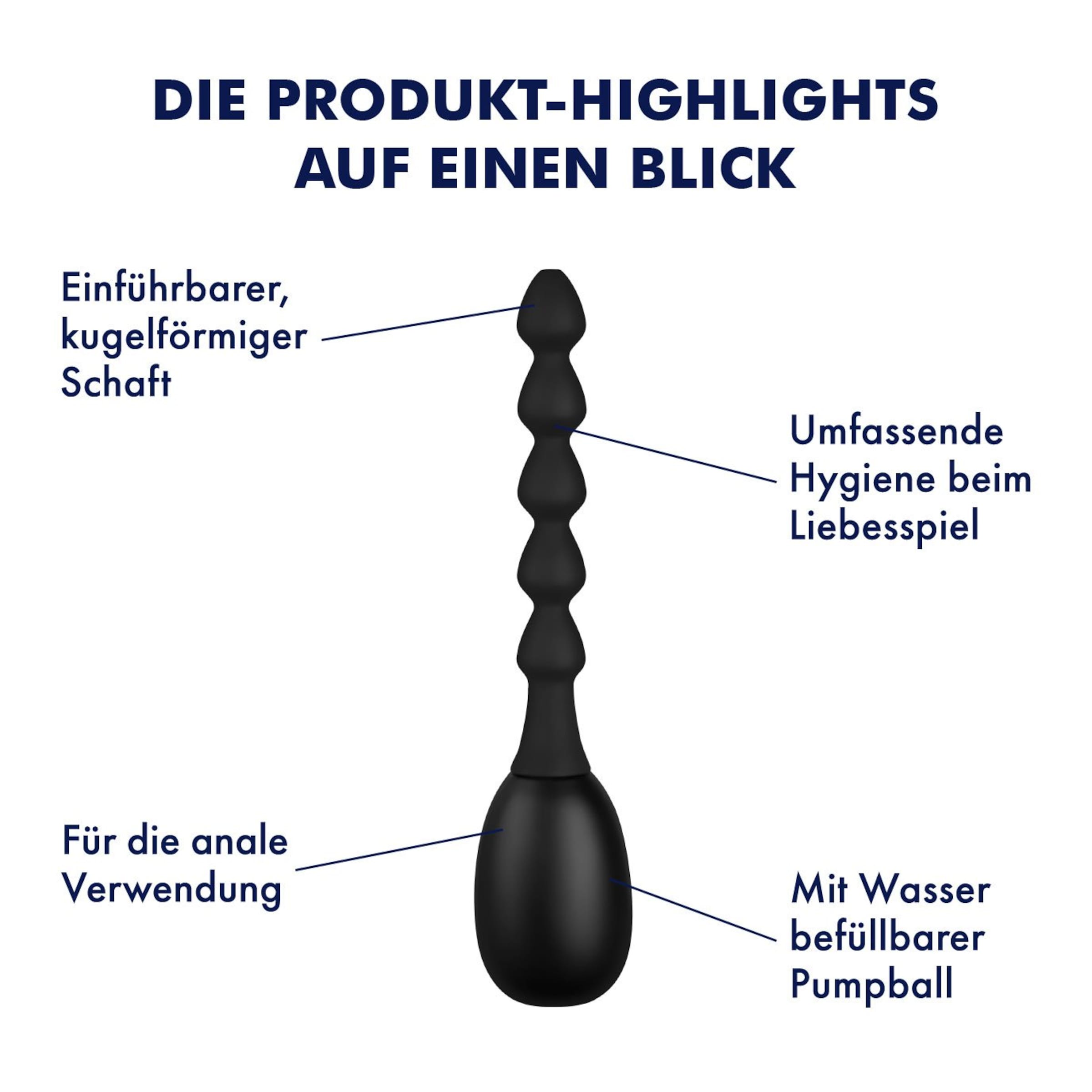 Analdusche mit sinnlichem Dildo aus Silikon, 30 cm