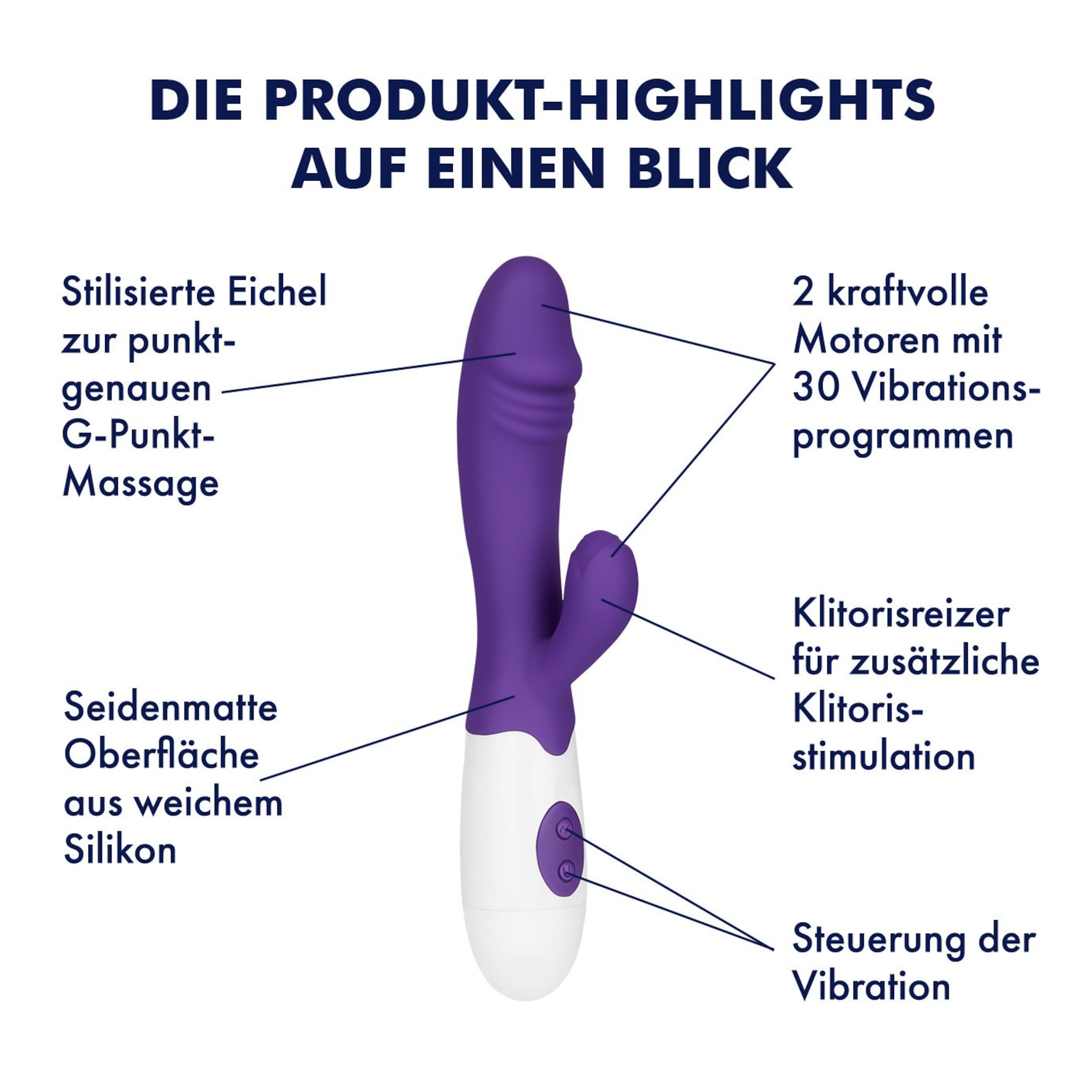 Kraftvoller Silikon-Rabbit mit stilisierter Eichel, 19 cm