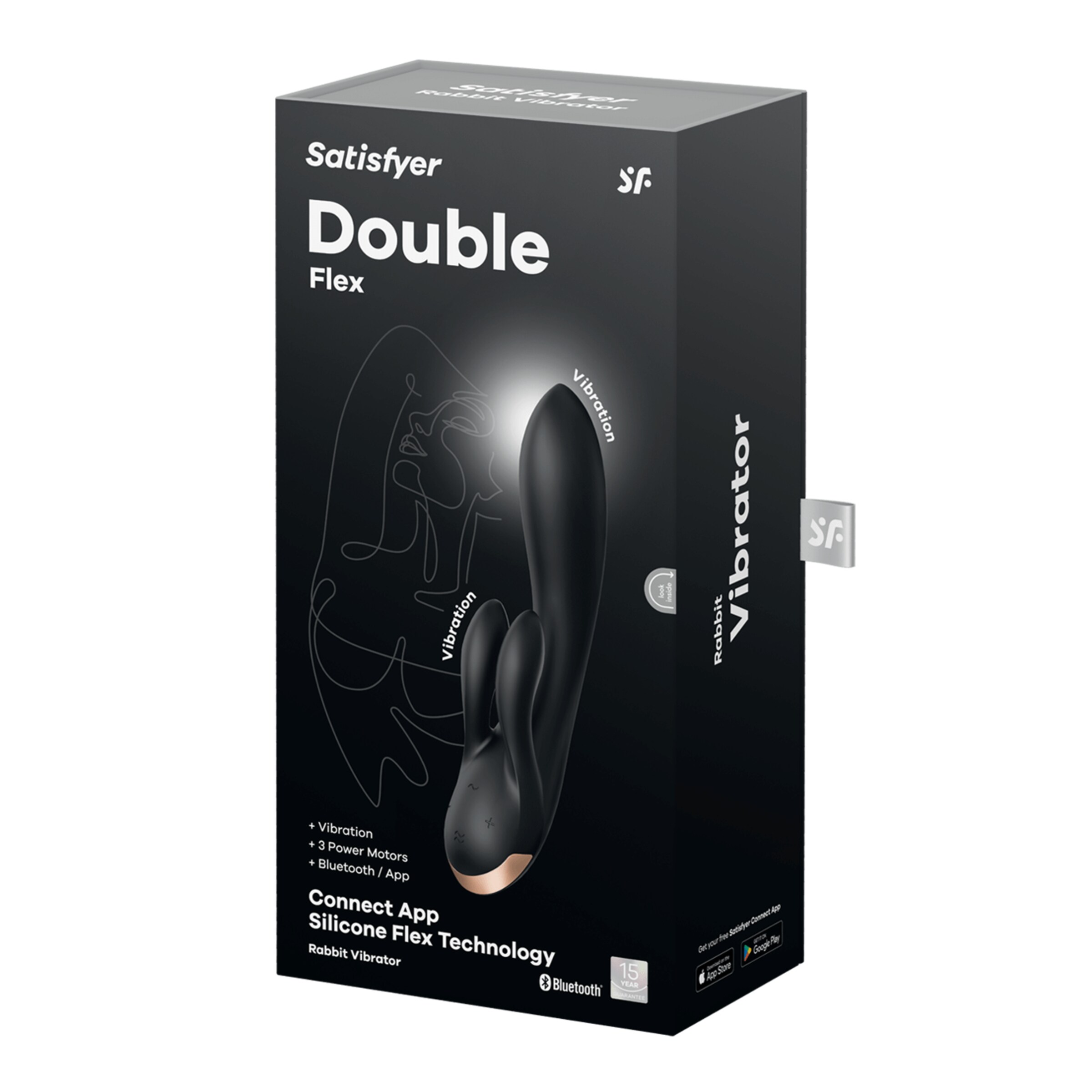 konijnenvibrator Satisfyer 'DOUBLE FLEX CONNECT APP', Rabbit Vibrator, lila, 20cm zwart